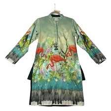 SAPPHIRE Kurta Tunic Shirt Women Small Flamingo Toucan Tropical Theme Pakistani