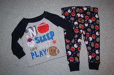 Baby Boys Pajama Set NO SLEEP LET'S JUST PLAY Sports BASKETBALL Football 6-9 MO