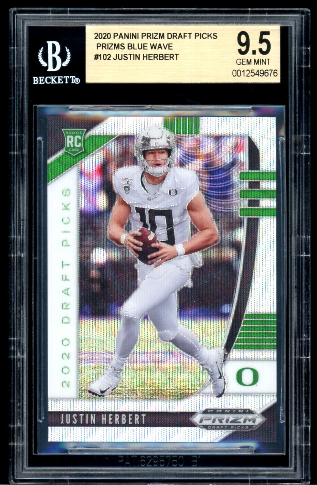 2020 Prizm Draft JUSTIN HERBERT Blue Wave Prizm /299 Rookie RC BGS 9.5 Gem Mint
