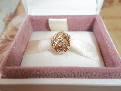 Genuine Pandora 14ct Gold Diamond Openwork Heart Charm