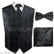 CHARCOAL XS-6XL Paisley Tuxedo Suit Dress Vest Waistcoat Bow Tie Neck tie Hanky