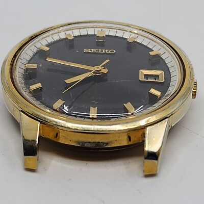 VINTAGE SEIKO 7005-8070 Cross Hair Black dial AUTOMATIC Mens 17