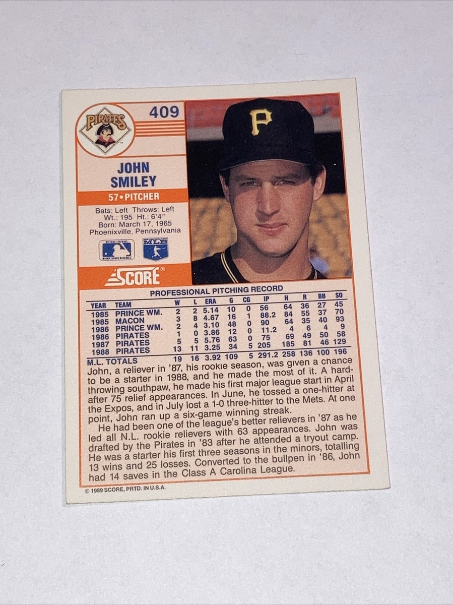 1989 Score MLB Baseball Card John Smiley Pittsburgh Pirates #409