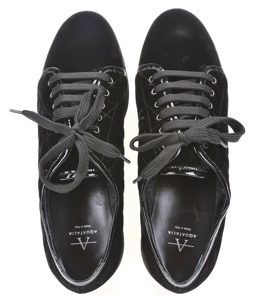 AQUATALIA Mujer Negro Terciopelo Con Cordones Parte Superior Baja Moda Tenis Zapatos Talla 8.5 Foto 3 de 4