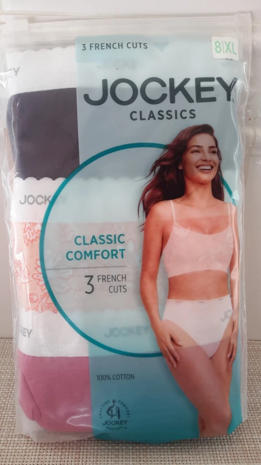 Jockey Mujer Talla Grande 8 Clásico Corte Francés Paquete de 3 Ciruela/Floral Amanecer/Rosa Nuevo con Etiquetas Foto 2 de 4