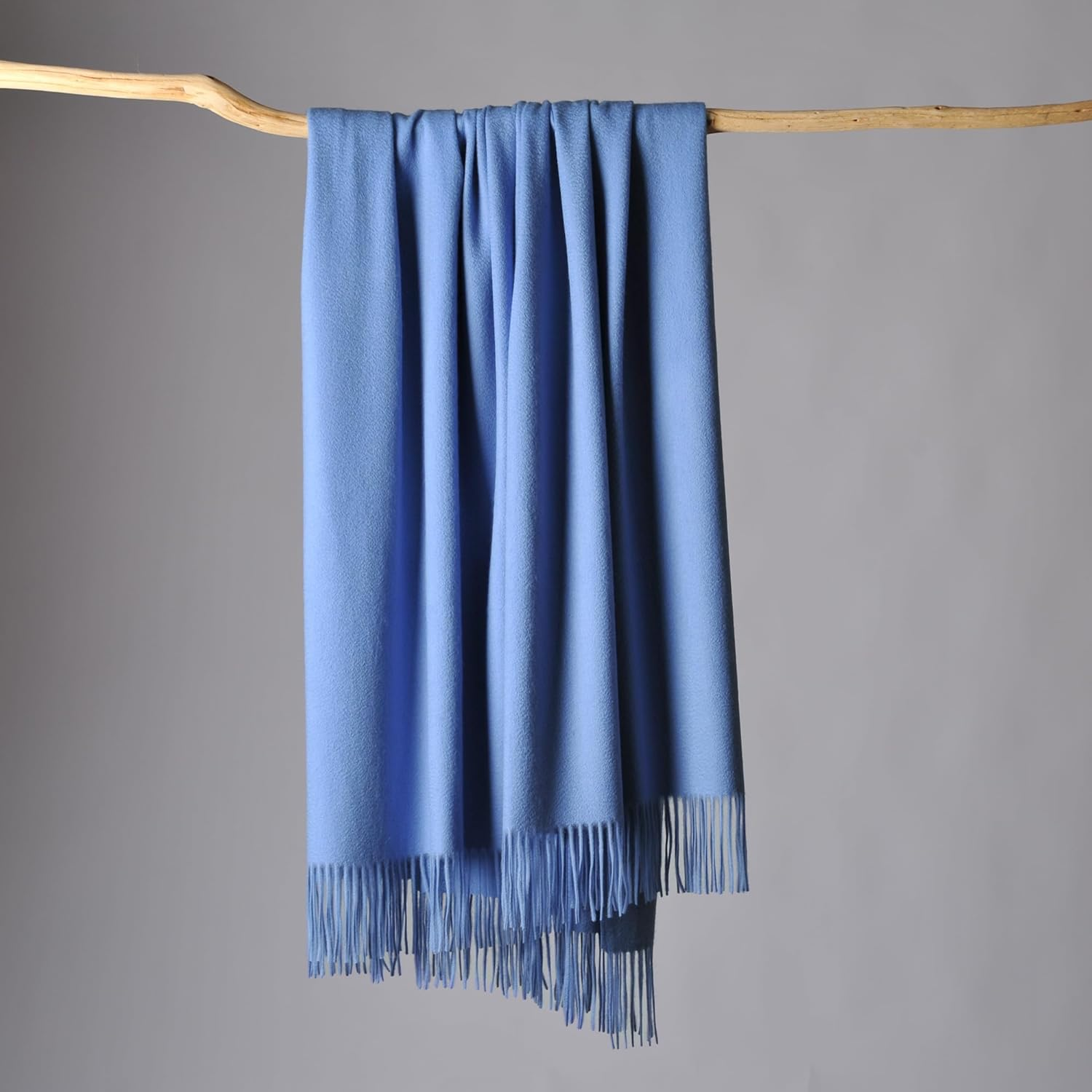 Premium Cashmere Throw Blanket with Fringe, Luxuriously Soft (Porcelain Blue)