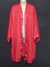 Vintage Night Essence Red Satin Floral Damask 3/4 Sleeve Kimono Dressing Robe 3X