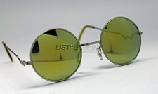 YELLOW GOLD MIRROR ROUND SUNGLASSES SILVER FRAMES VAMPIRE COSPLAY STEAM PUNK