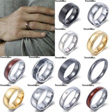12 Styles Brown Wooden Silver/Gold Polished Tungsten Ring Wedding Band TR Rings