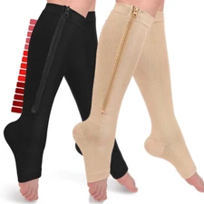 Women Men Open Toe Zipper Compression Socks 20-30mmHg Leg Calf Support Stockings