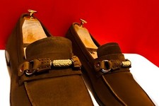 $849.00!! PRADA RARE MEN LUXURY BROWN SUEDE LEATHER LOAFERS SHOES MARK UK SIZE 9