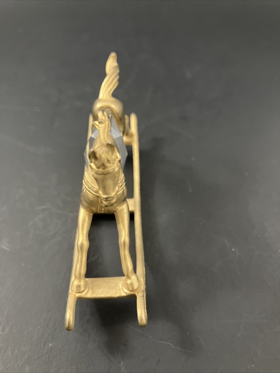 Vtg. Manon 1984' Crystal And Gold-tone Metal Rocking Horse