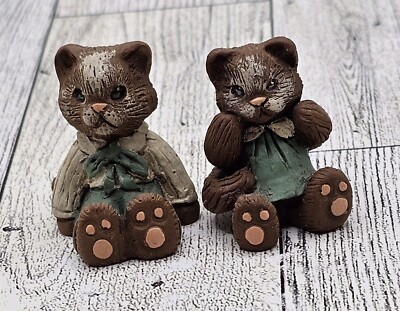 Sarah s Attic Carved Clay Cats Figurines Anthromorphic Vintage Collectibles