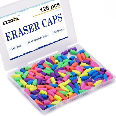 Pencil Erasers Caps Bulk, Ezzgol 128 Pcs Top Cap, 6 6 Colors 