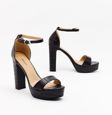 What the Croc by Nasty Gal, Black faux croc leather 5.25" heel platforms, SZ 10