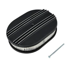 12" Oval Half Finned Black Aluminum Air Cleaner Assembly Fit Chevy Ford Mopar
