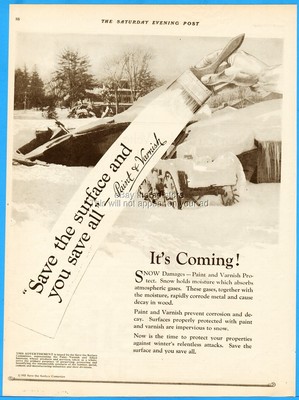 1921 Save The Surface Campaign NYC NY House Paint Varnish Snow It's Coming Ad