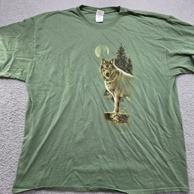 Vintage Wolf Moon Shirt Adult 2XL Green Short Sleeve