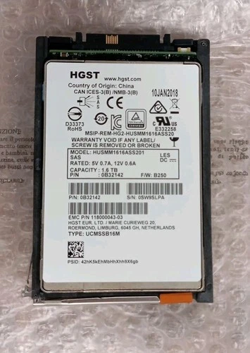 HGST HUSMM1616ASS201 1.6TB P/N 0B32142 SSD CON SLITTA