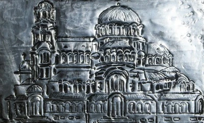 Vintage metal hand made Bass relief sculpture Sofia cathedral Alexander Nevsky - Bild 1 von 4