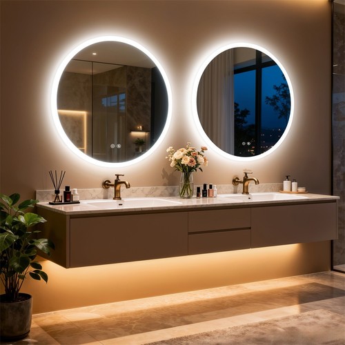 28” Smart Round Lighted Backlit Bathroom Mirror Wall Illuminated Vanity Mirror - Afbeelding 3 van 16