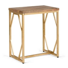 Selma Contemporary 20 Inch Wide Metal and Wood Accent Side Table in Natural, ...