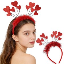 1Pcs Valentines Headband for Red Sequin Heart Hair Bands Shiny Non Slip Headb...