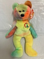 Ty Beanie Baby💜Peace Bear Neon Colors 8.5" New MWMT's