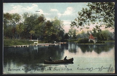 Baltimore, MD, Boating on the Lake, Druid Hill Park, Ansichtskarte 1909 