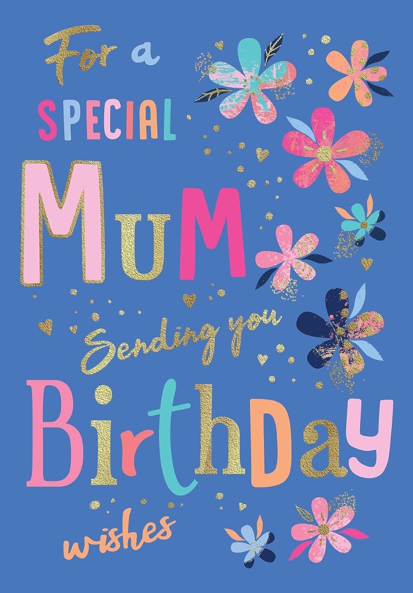 Mum Birthday Card. Modern Design Flowers. 23x15cm