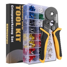 Ferrule Crimping Tool Kit with Wire Connectors, AWG24-8 Sawtooth Self-Adjusta...
