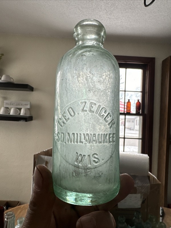 GEO ZEIGER BLOB HUTCH SODA BOTTLE SOUTH MILWAUKEE WI WISCONSIN 