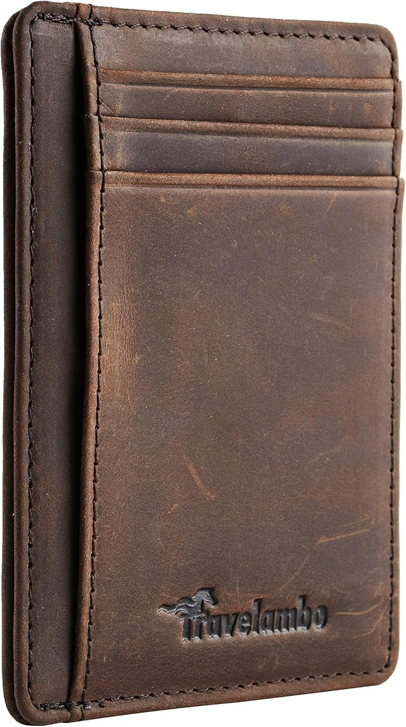 Travelambo Slim Wallet Front Pocket Minimalist Leather RFID CH Coffee