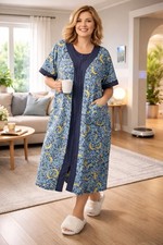 Dreams  Co. Plus Size Multi Short Sleeves Long Zip-Front Robe