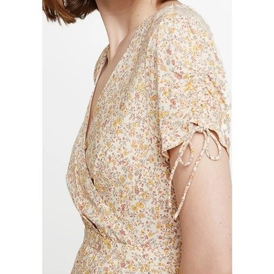 beige floral wrap dress Beige Floral Wrap Midi Dress