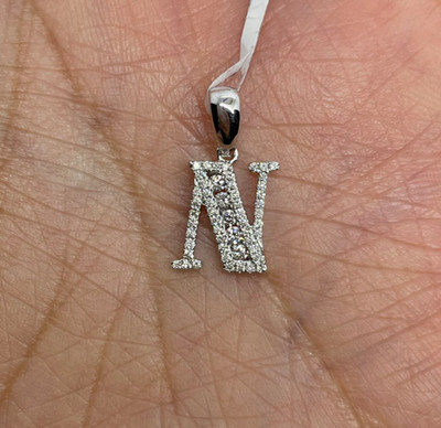 2Ct Round Cut Natural Moissanite Initial N Letter Pendant 14K White Gold Plated