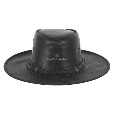 Australischer Western Style Cowboyhut Outback Echtleder breite Krempe Kinnriemen