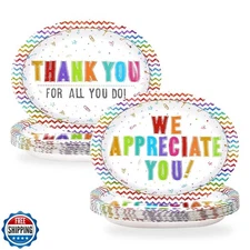 Grencian 50Pcs Thank You Oval Paper Plates 10" x 12" Large Disposable We Appr