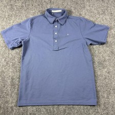 Criquet Polo Shirt Mens Medium Blue Pima Cotton Solid Casual Golf Knit