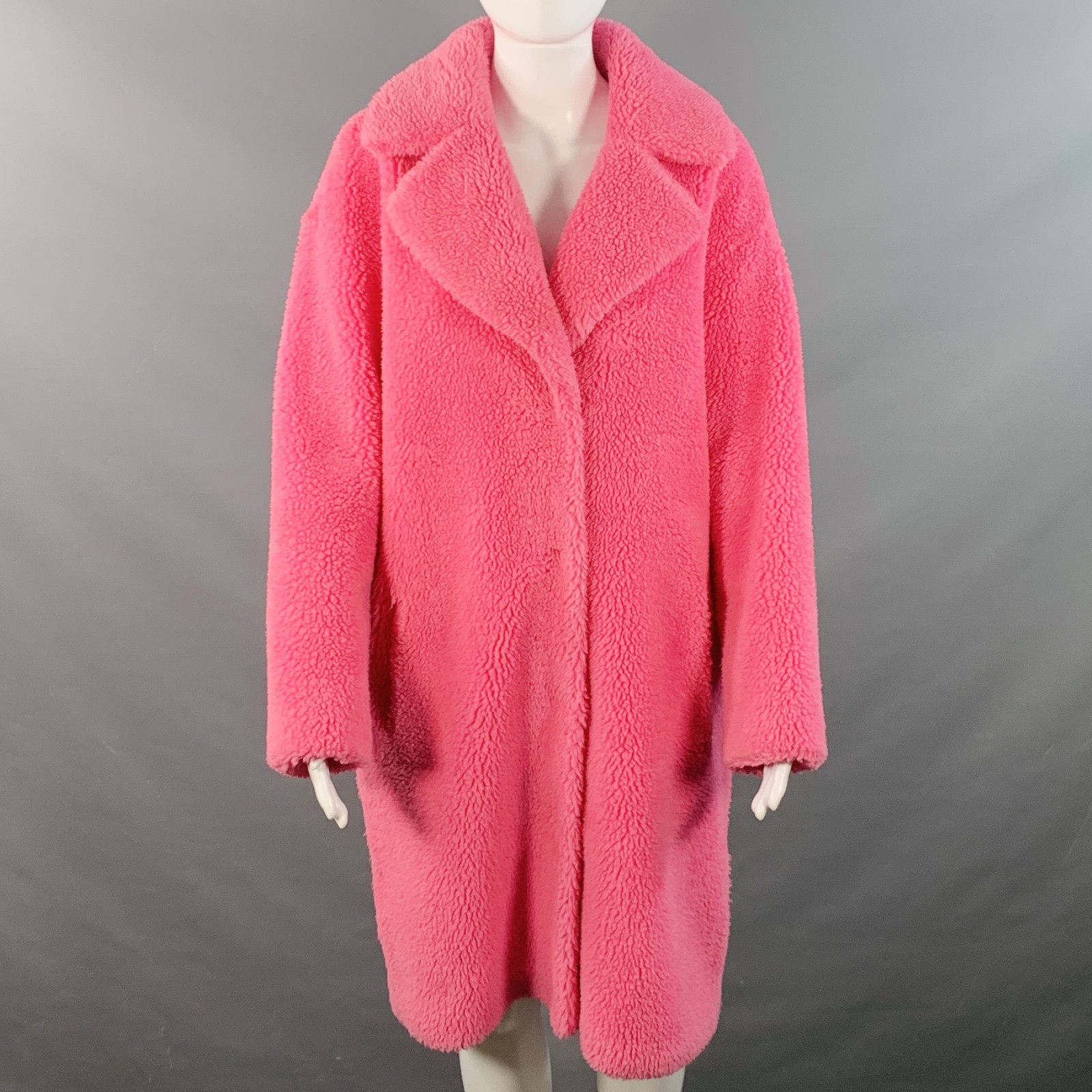 Abrigo De Piel Sintética Rosa Camille Cocoon Talla M Con Solapa De Muesca