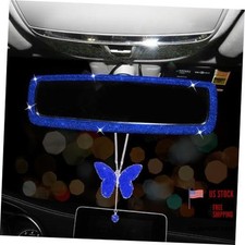 2 Packs Bling Bling Car Rear View Mirror with Rhinestone Butterfly Royal Blue