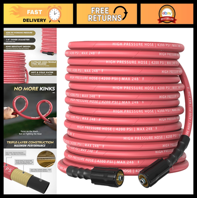 #ad #ad 50ft Pressure Washer Hose 4200 PSI Kink Resistant Durable Steel Braided M22 $82.79