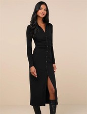 NWT lulus A Little Prep Button-Up Bodycon Midi Dress