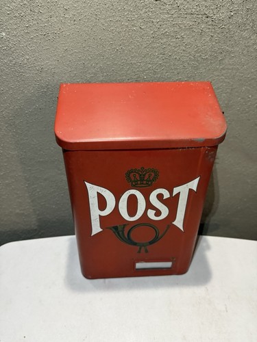 Vintage Red Metal Post Wall Letter Mailbox Lockable Crown, Horn. Made In Sweden - Picture 8 of 19