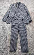 Harris Tweed Suit Mens 38 Small 3 Piece Grey Houndstooth  W 32 L 32 Asos