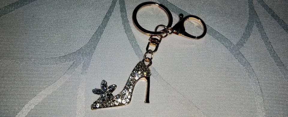 Rhinestone Magic Slipper Gold Purse Charm Key Chain Luggage Charm Bling Shoe - Image 2 of 4