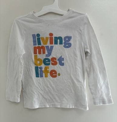 Old Navy Toddler Boy Girl Living My Best Life Cotton Long Sleeve Shirt White 5T