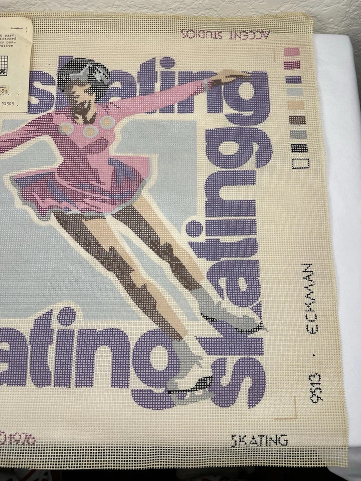 Vintage Skating Needlepoint Canvas Accent Studios 1976 14" x 14" - Image 4 of 4