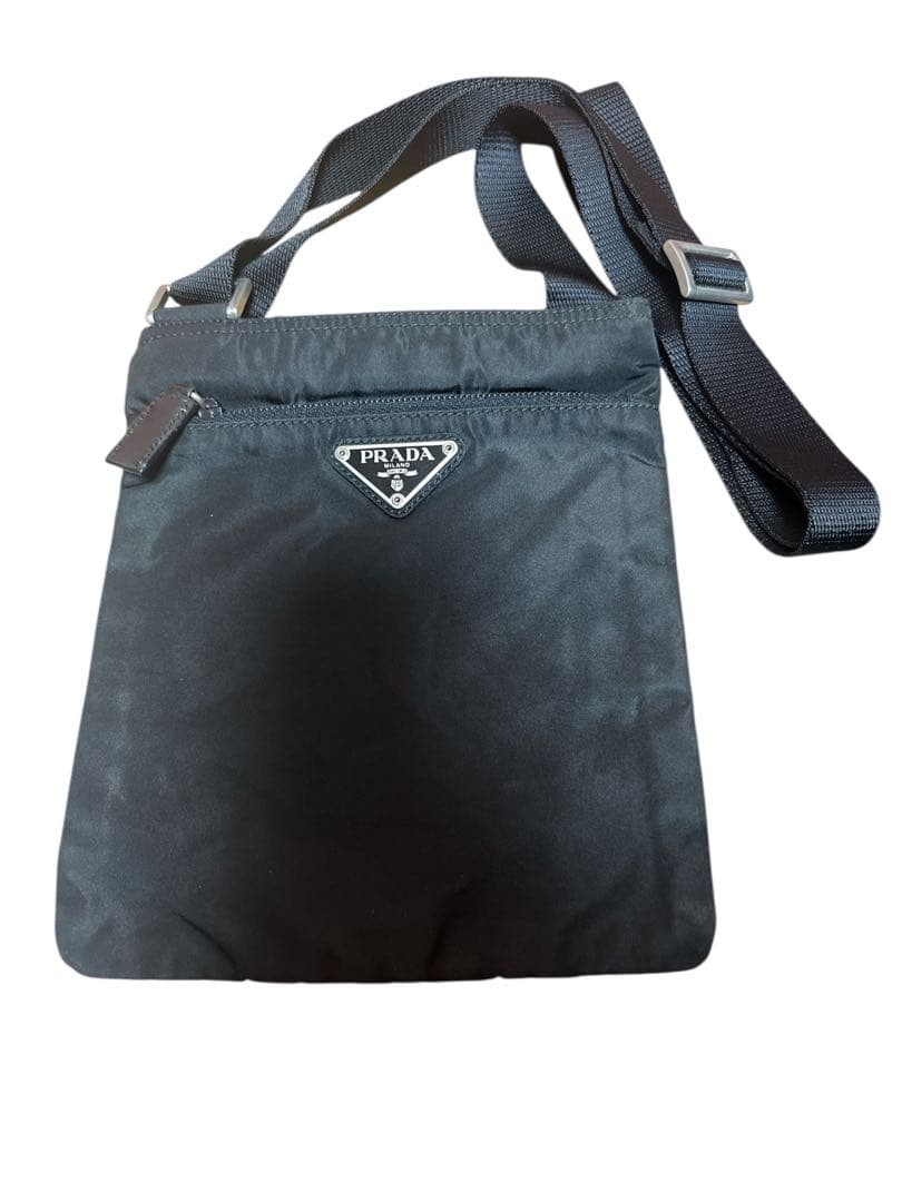 PRADA Nylon Black Shoulder Bag with Logo Adjustable Strap Authentic