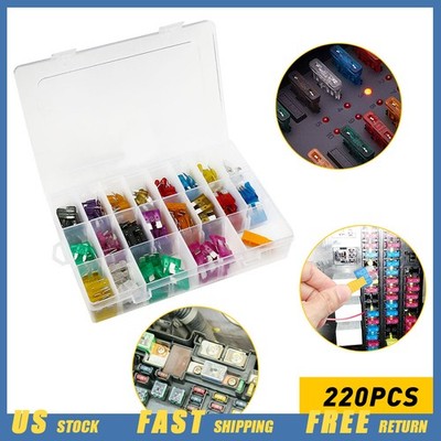 220pcs Car Truck Auto Automobile Assortment Fuse Blade Kit Box Set for Vehicles